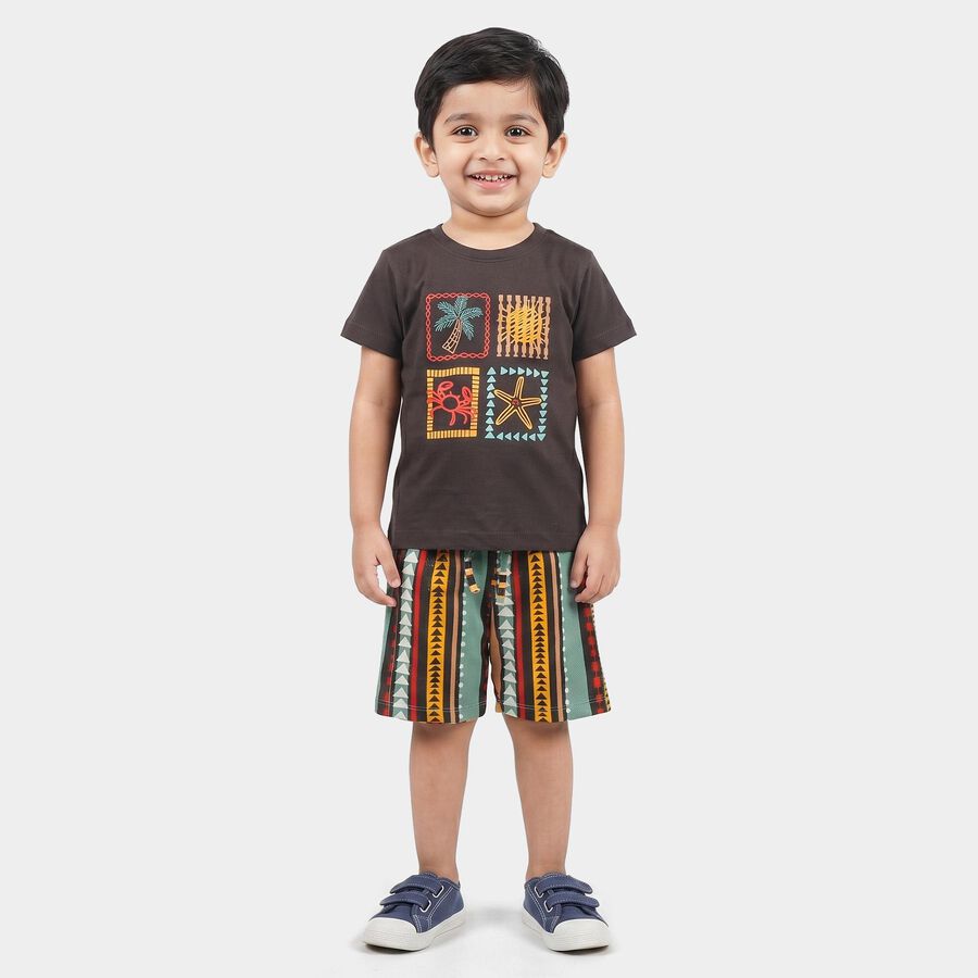 Boys Charcoal Cotton Crew Neck Graphic Print Baba Suit, Charcoal, large