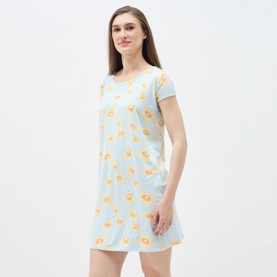 Women's Rich Eggshell White Sleeveless Casual Nighty, हल्का नीला, large