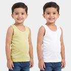 Boys Yellow Cotton Round Neck Vest, Yellow, small