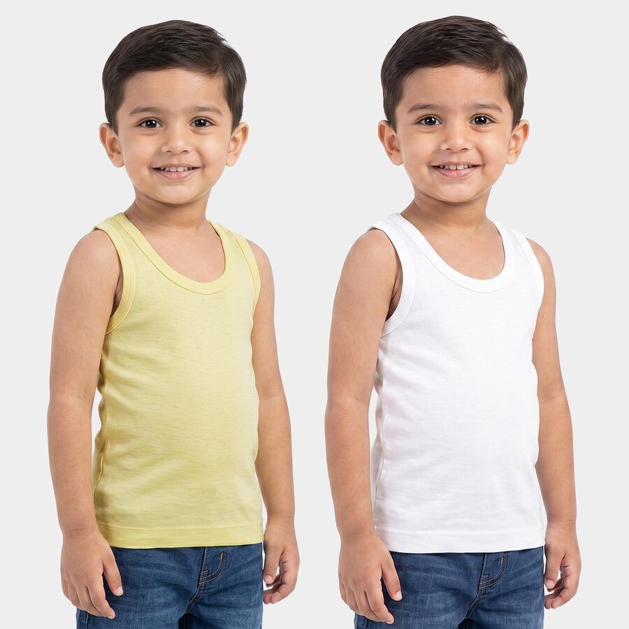 Boys Yellow Cotton Round Neck Vest, Yellow, large