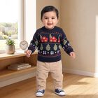 Infants' Navy Blue Crew Neck Printed Pullover, नेवी ब्लू, small