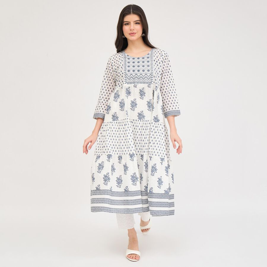 Ladies' 100% Cotton Kurta, Dark Blue, large image number null