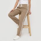 Women's Beige Straight Fit Side-Striped Track Pants, गहरा पीला, small