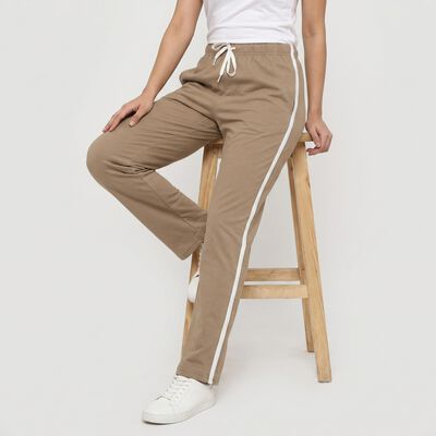 Women's Beige Straight Fit Side-Striped Track Pants