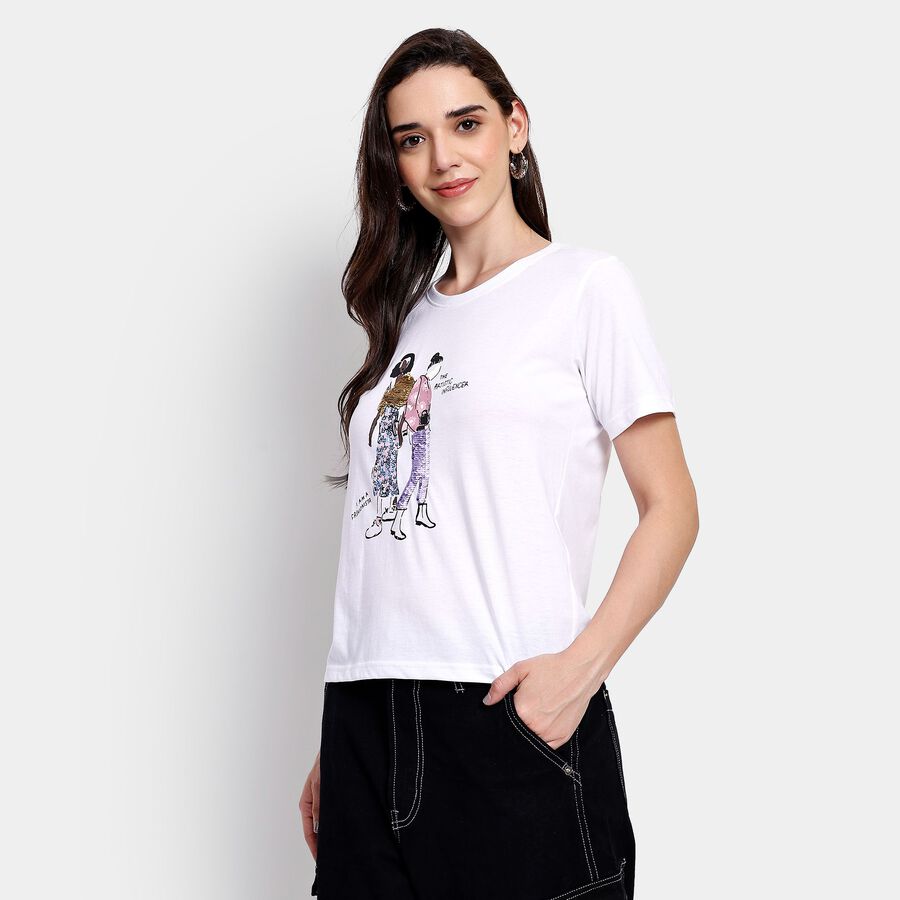 Ladies' Round Neck T-Shirt, सफ़ेद, large image number null