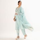 Women's Soft Aqua Blue Embroidered Ethnic Set, Light Blue, small image number null