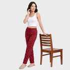 Women's Wine Straight Fit Floral Printed Cotton Blend Pyjama, वाइन, small