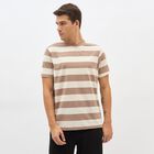 Men's Beige Round Neck Striped T-Shirt, Beige, small image number null