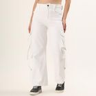 Women's White Wide-Leg High-Rise Patch Pocket Jeans, सफ़ेद, small