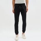 Men's Jet Black Slim Fit Elastic Waist Casual Trousers, Black, small image number null