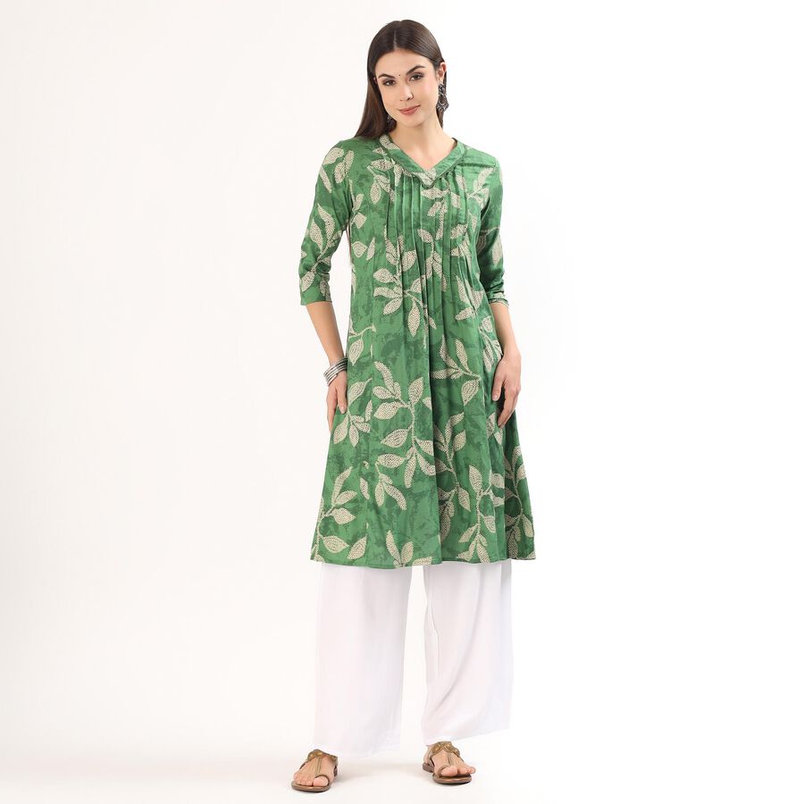 Women's Dark Green Round Neck Straight Kurta, गहरा हरा, large