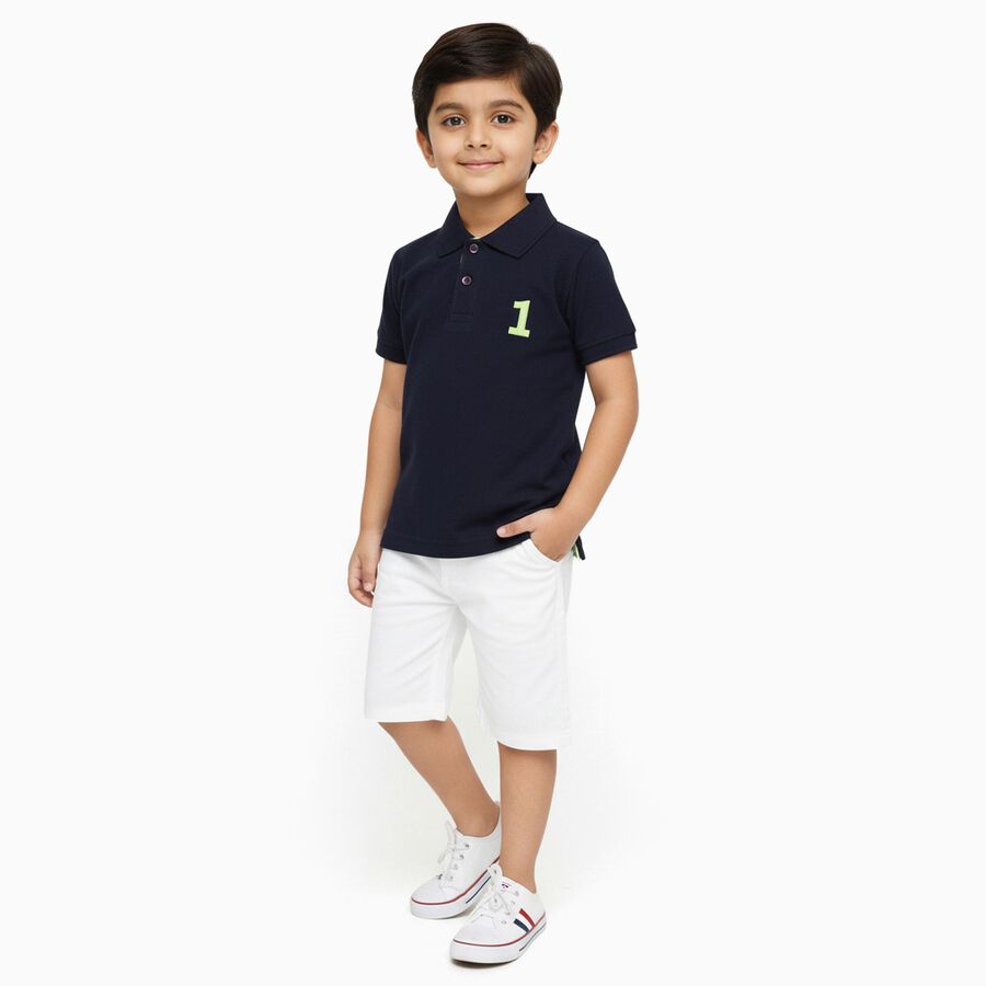Boys Navy Blue Polo Neck Casual T-Shirt, Navy Blue, large