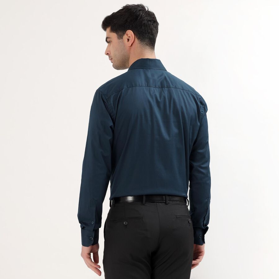 Men's Deep Teal Blue Cotton Spread Collar Slim Fit Formal Shirt, Teal Blue, large