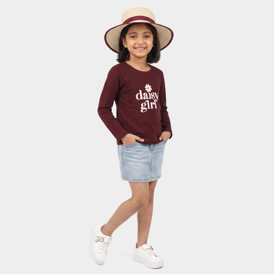 Girls Wine Round Neck Regular Top, Wine, large