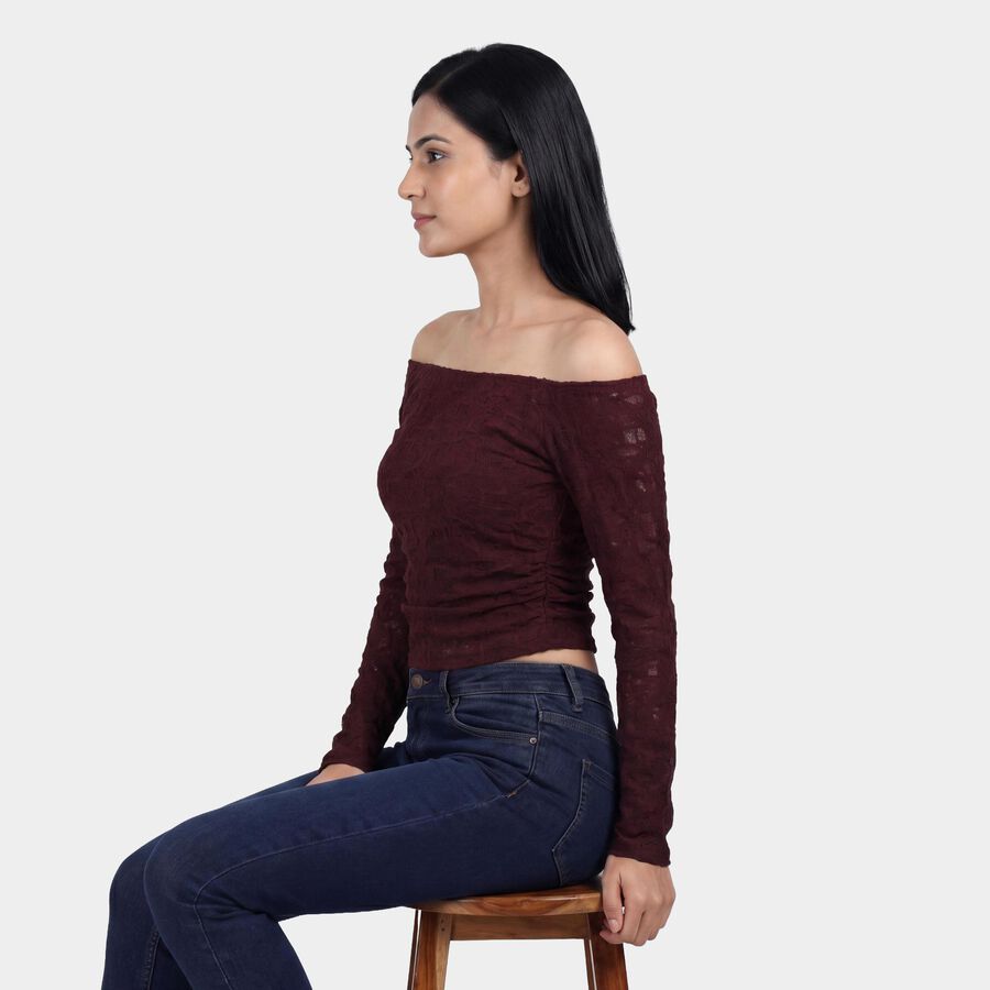 Women's Wine Off Shoulder Top, Wine, large