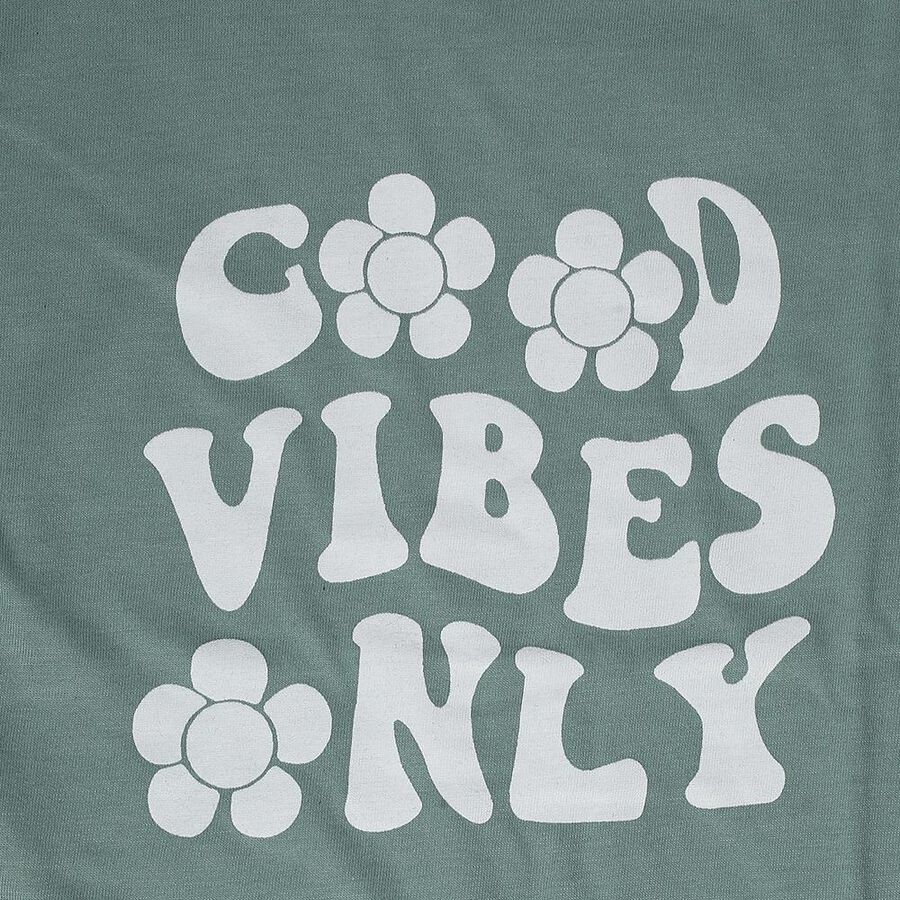 Girls' Green Round Neck Printed T-Shirt, Light Green, large