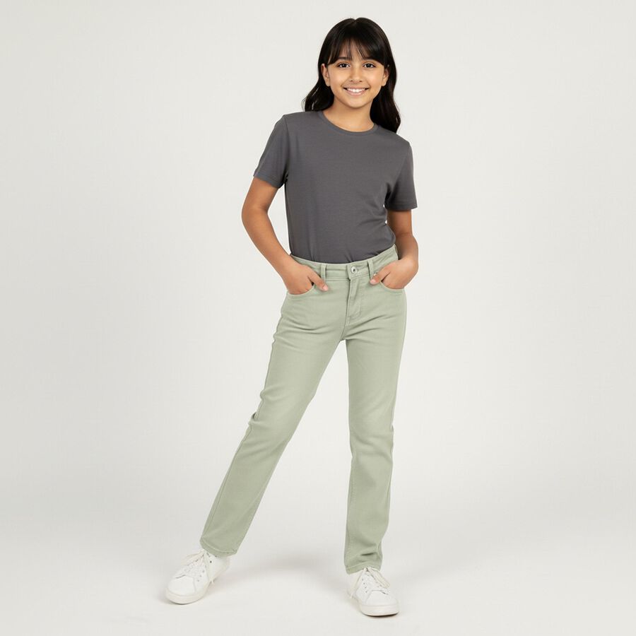 Girls' Light Sage Green Straight Fit Jeans, Light Green, large image number null