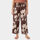 Women's Brown Straight Fit Floral Pyjama, भूरा, small