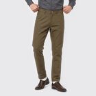 Men's Olive Green Slim Fit Flat-Front Chino Trousers, ओलिव, small