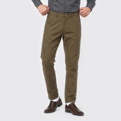 Men's Olive Green Slim Fit Flat-Front Chino Trousers