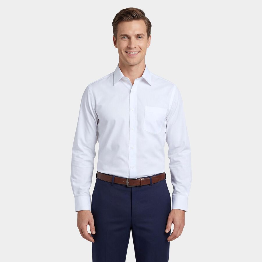 Men's White Cotton Spread Collar Formal Shirt, White, large