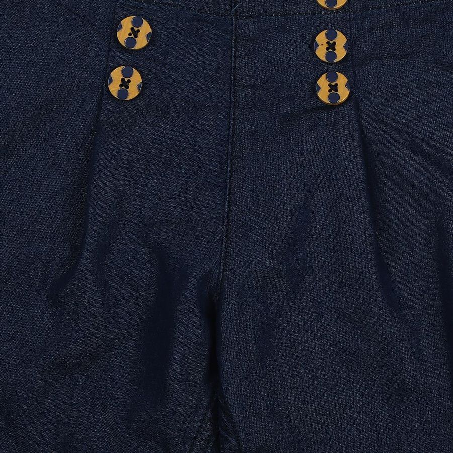 Girls Navy Blue Wide Leg Sailor Button Capri, गहरा नीला, large