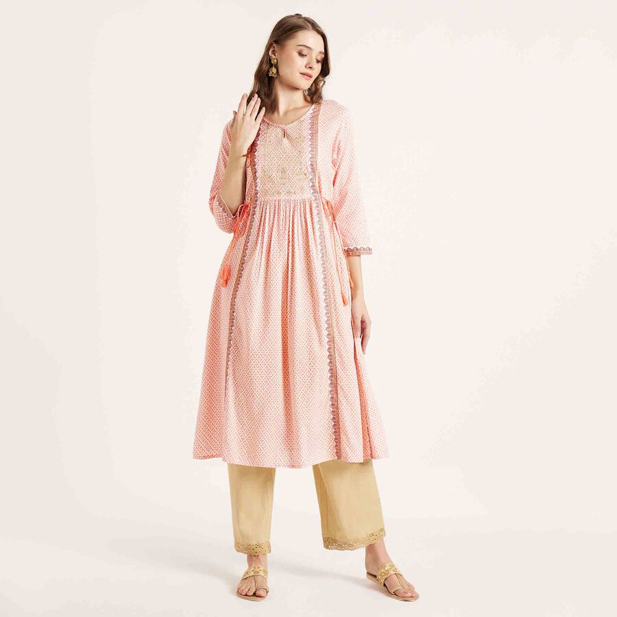 Embroidered 3/4th Sleeve Kurta, White, large image number null