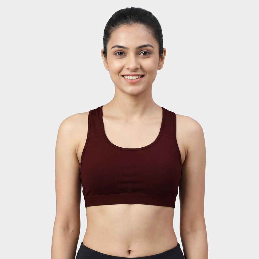 Women's Wine Scoop Neck Athleisure Sports Bra, Wine, large