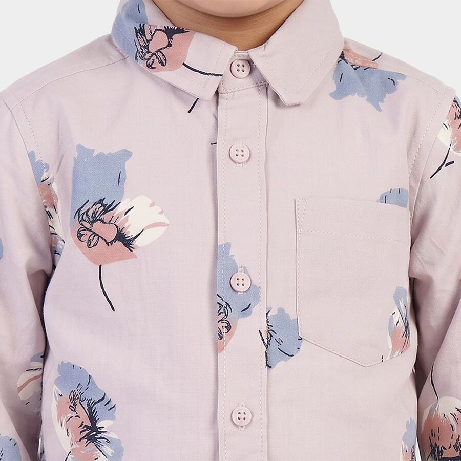 Boys Pink Cotton Long Sleeve Collar Shirt, Pink, large