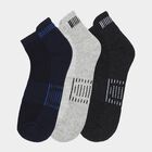 Men's Dark Navy Blue and Charcoal Black Regular Fit Ankle Length Socks Pack of 3, Melange Light Grey, small
