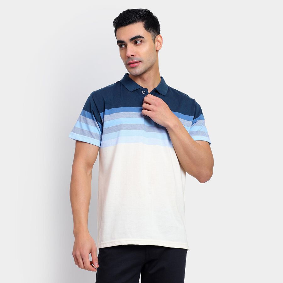 Men's Collared Half Sleeves T-Shirt , Mid Blue, large image number null