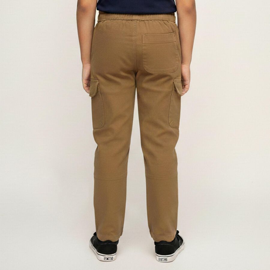 Boys' Warm Caramel Brown Regular Fit Cargo Trousers, खाकी, large image number null