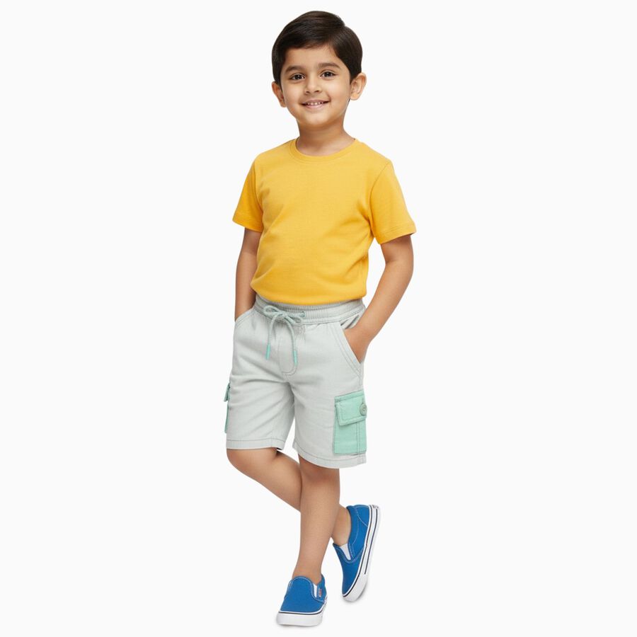 Boys Light Gray Cotton Elastic Waist Bermuda Shorts, Light Grey, large image number null