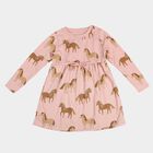 Girls Pink Horse Printed Fit and Flare Frock, Light Pink, small