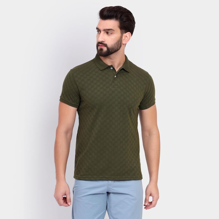 Men's Collared Half Sleeves T-Shirt , ओलिव, large