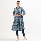 Women's Dark Indigo Blue Collar Neck Printed Kurta, Dark Blue, small image number null