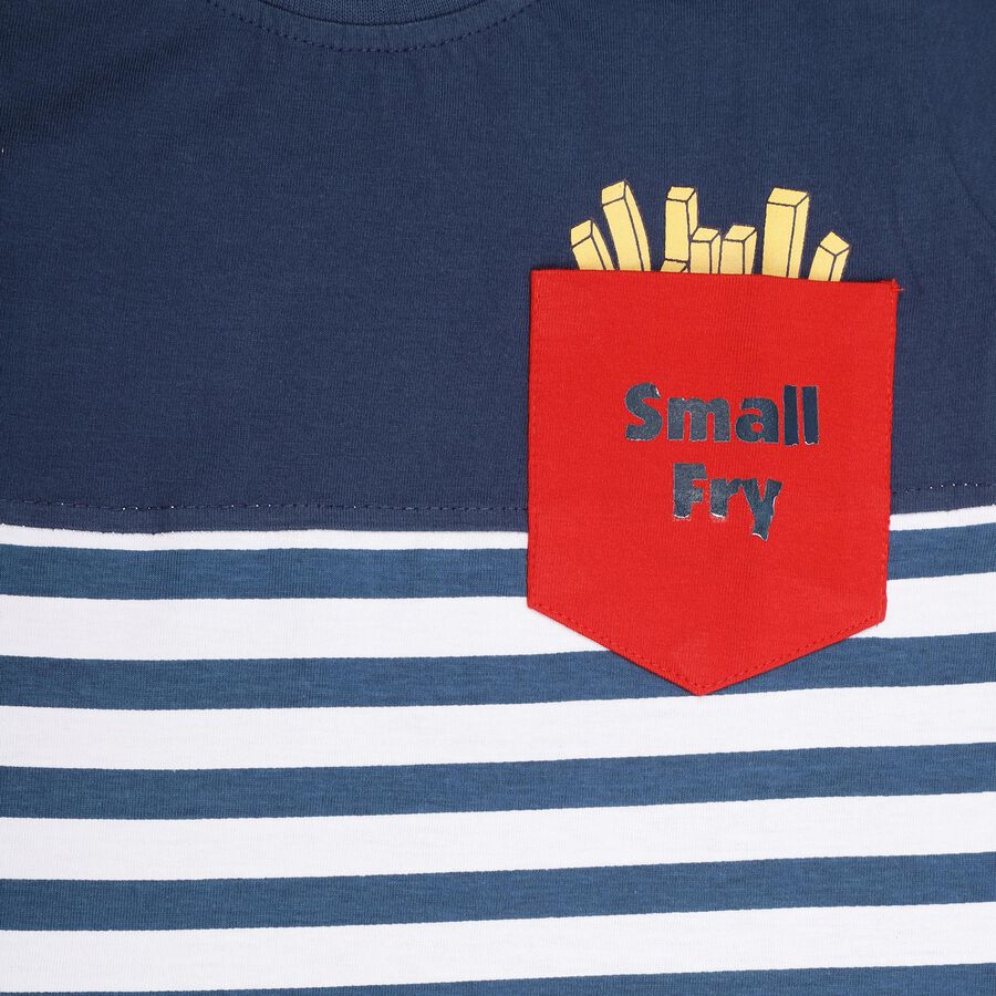 Boys' Navy Cotton Round Neck Striped Baba Suit, Navy Blue, large