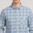 Men's Light Blue Cotton Long Sleeves Spread Collar Casual Shirt, मध्यम नीला, small