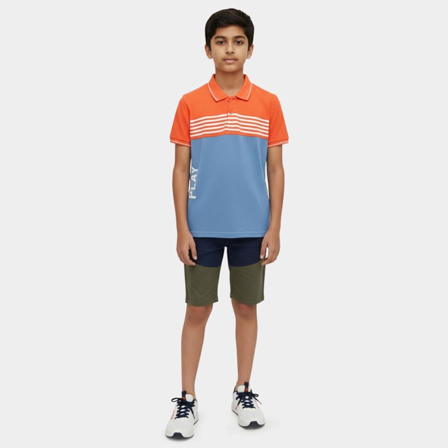 Boys' Peach Cotton Round Neck Graphic Printed Half Sleeves T-Shirt, Peach, large