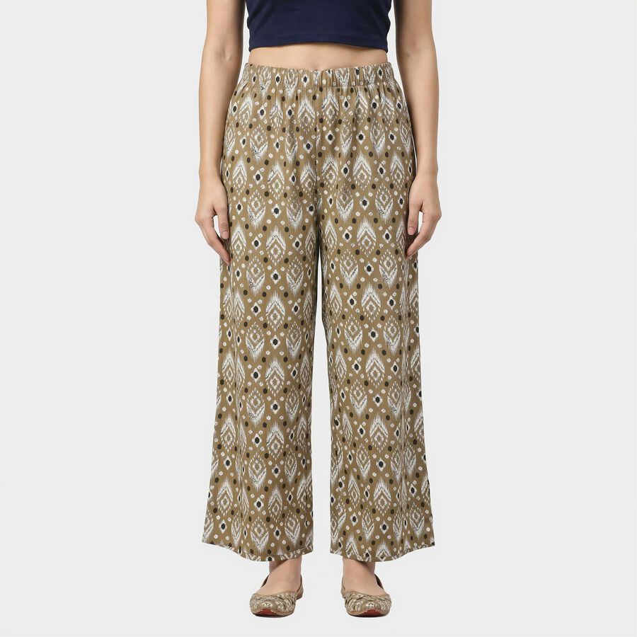 Women's Beige Regular Fit Printed Palazzos, गहरा पीला, large