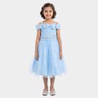Girls' Light Blue Fit and Flare Bow Detail Party Wear Frock, Light Blue, small