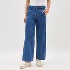 Women's Deep Steel Blue Wide-Leg Jeans, मध्यम नीला, small image number null