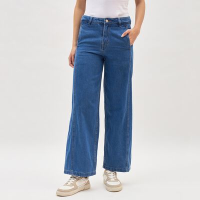 Women's Deep Steel Blue Wide-Leg Jeans