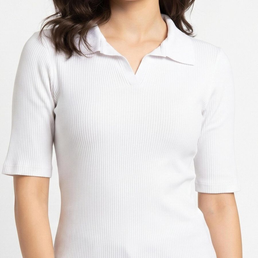 Women's White Polo Neck Polo T-Shirt, सफ़ेद, large