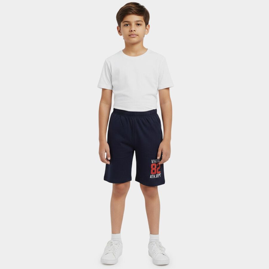 Boys' Navy Blue Regular Fit Drawstring Bermuda Shorts, नेवी ब्लू, large