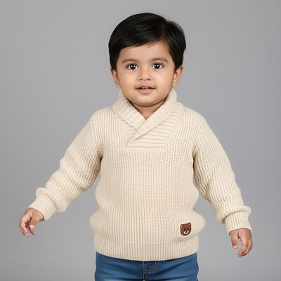 Infants Soft Beige Round Neck Classic Pullover