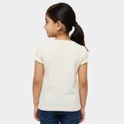 Girls Beige Cotton Round Neck Casual T-Shirt, Beige, small