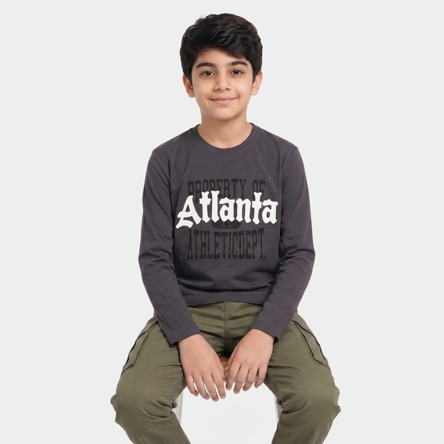 Boys Dark Grey Round Neck Regular Boys T-Shirt, Dark Grey, large