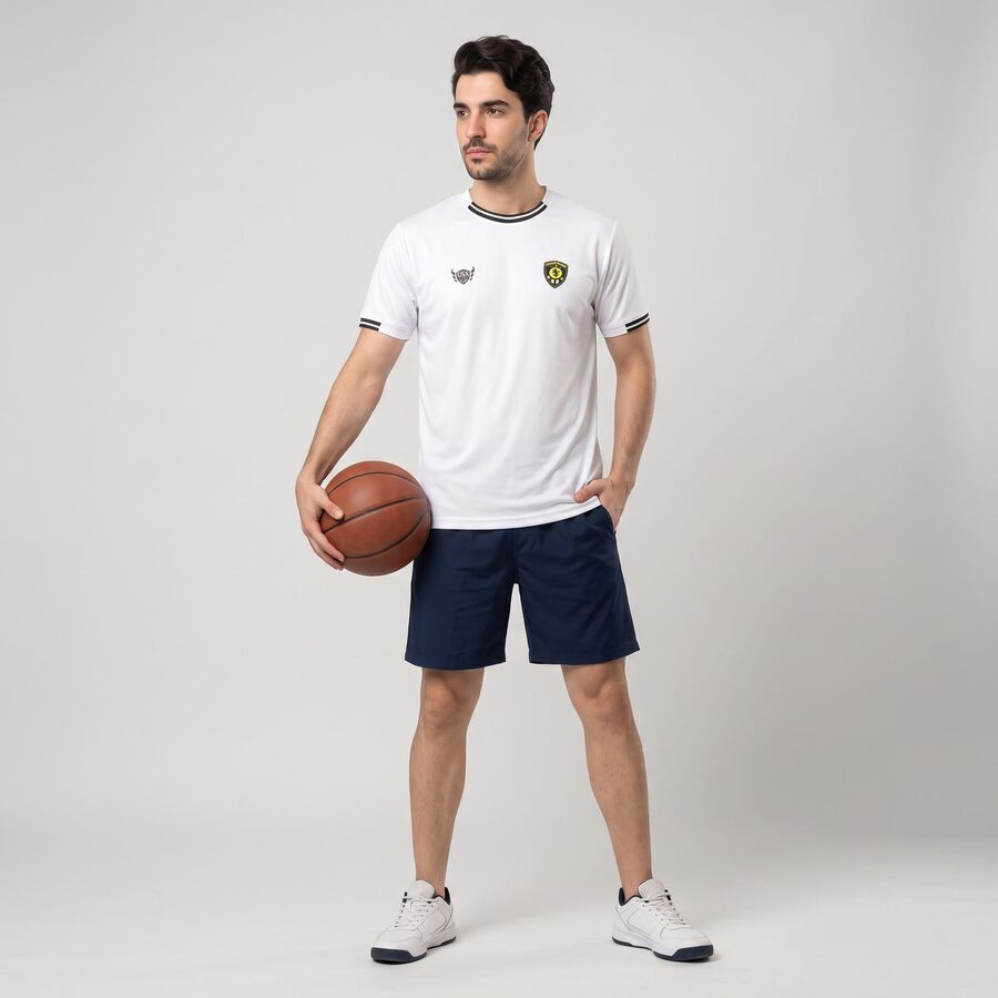 Men's White Round Neck Regular T-Shirt, White, large