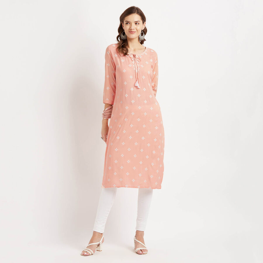 3/4Th Sleeves Straight Kurta, Peach, large image number null